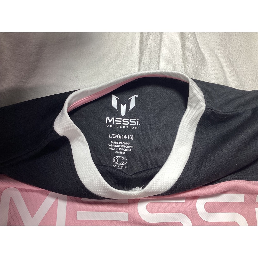 Messi Collection womams Large 14/16 Long Sleeve Soccer Jersey Black Pink 10 NEW - Picture 3 of 5